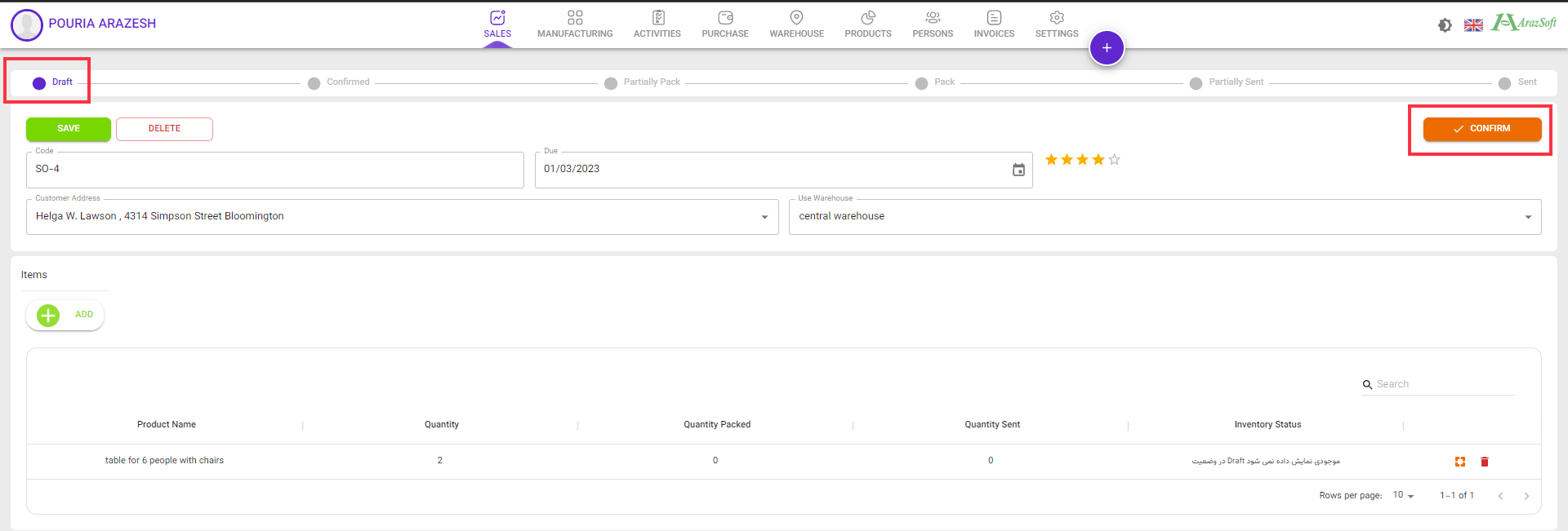 manufacturing sales order confirmation
